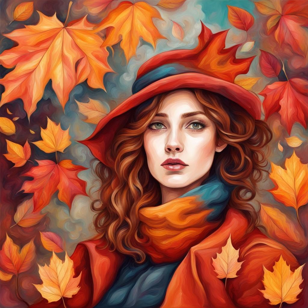 Cozy Autumnal Woman in Victorian Abstract Art