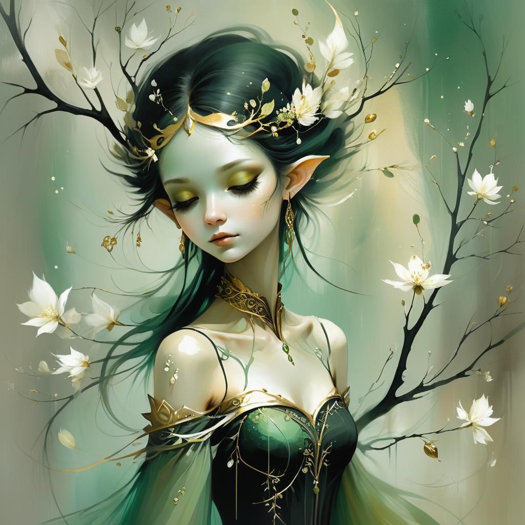 Solarpunk Elf Princess in Effervescent Artwork