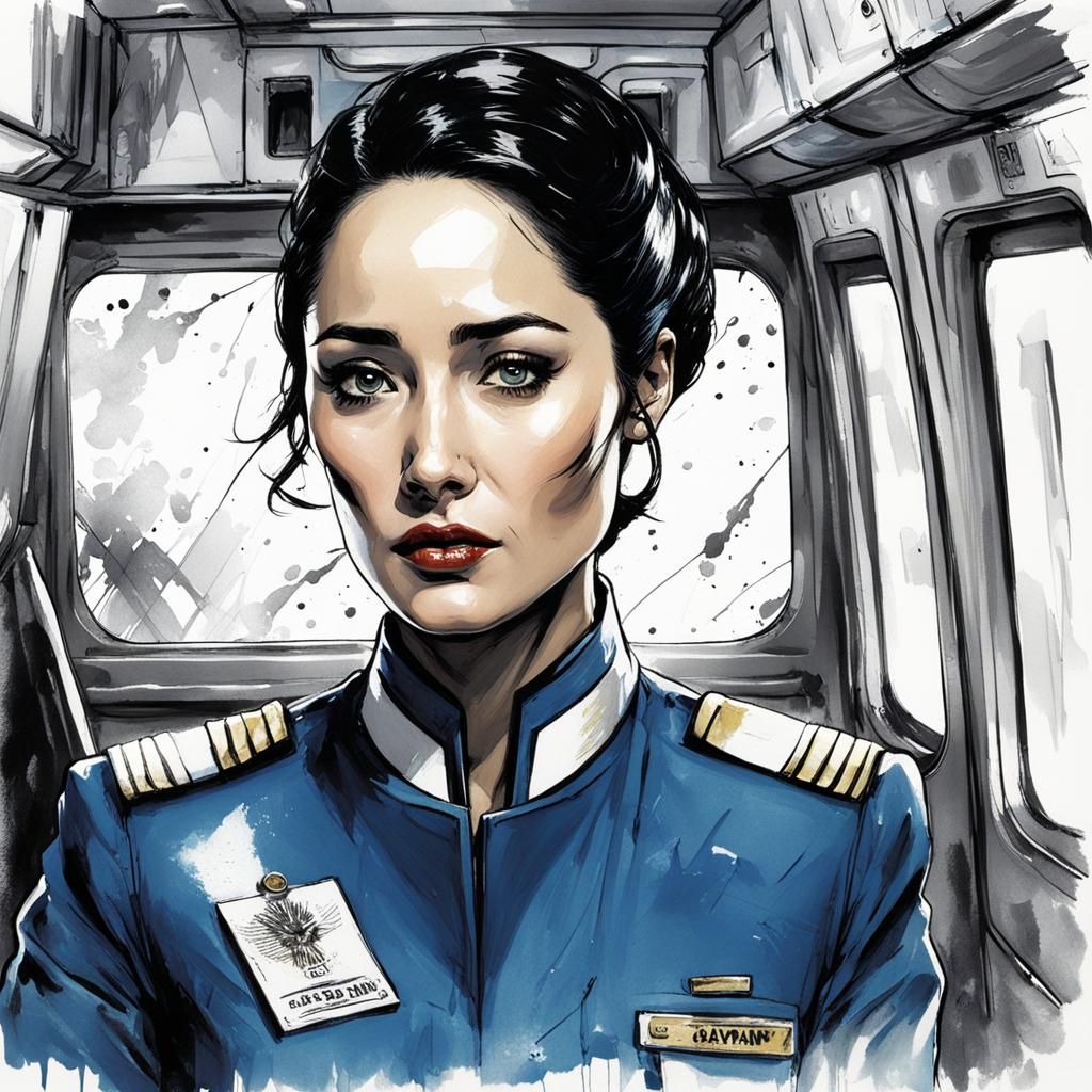 Sandrine Holt as Stewardess: Ink Splash Art Portrait