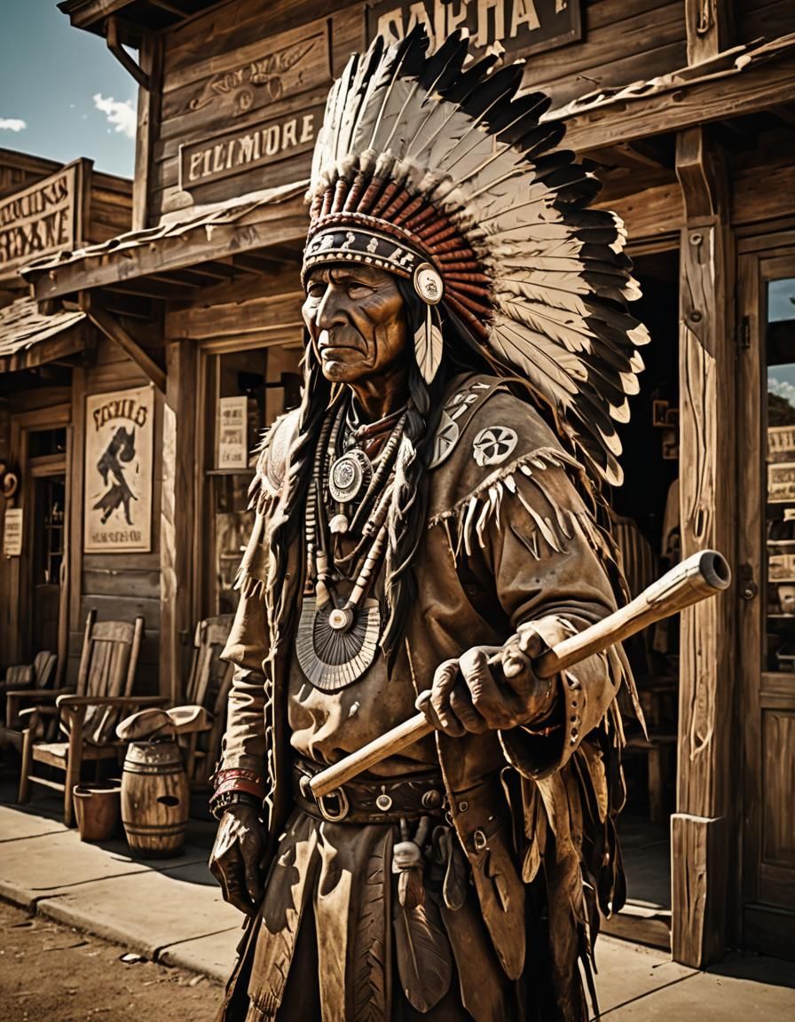 A dimestore Native American warrior with full ceremonial headdress.