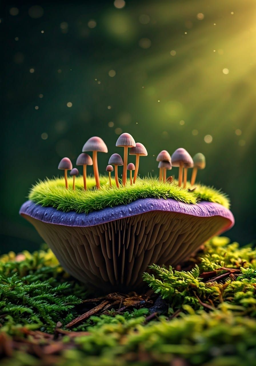 Magical Microscopic Mushroom Forest with Bokeh