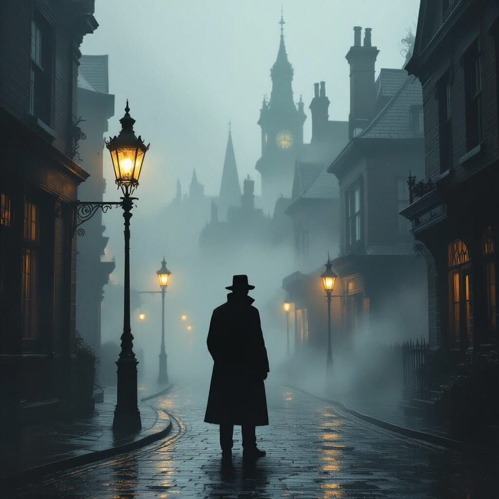 Foggy Victorian Street Scene with Detective