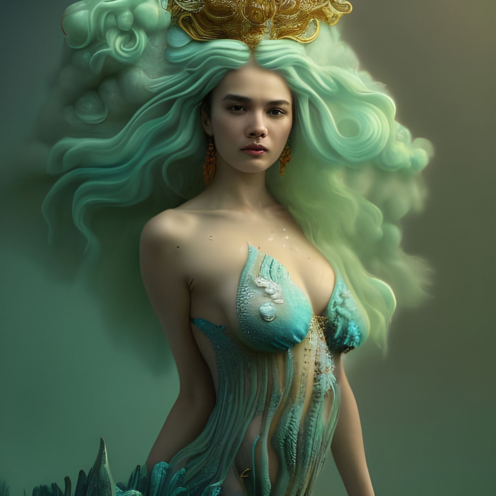 Elaborate Ocean Goddess in Hyperdetailed Digital Painting