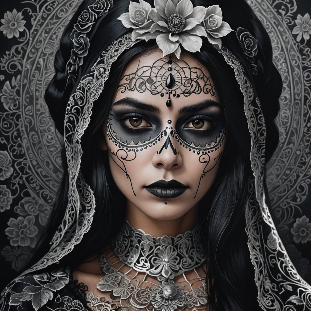 Ecuadorian Woman as Catrina: Hyper-Realistic Portrait
