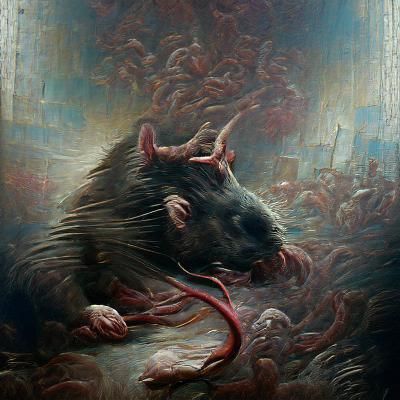 Horrifying Rat King in Sinister Oil Painting Style