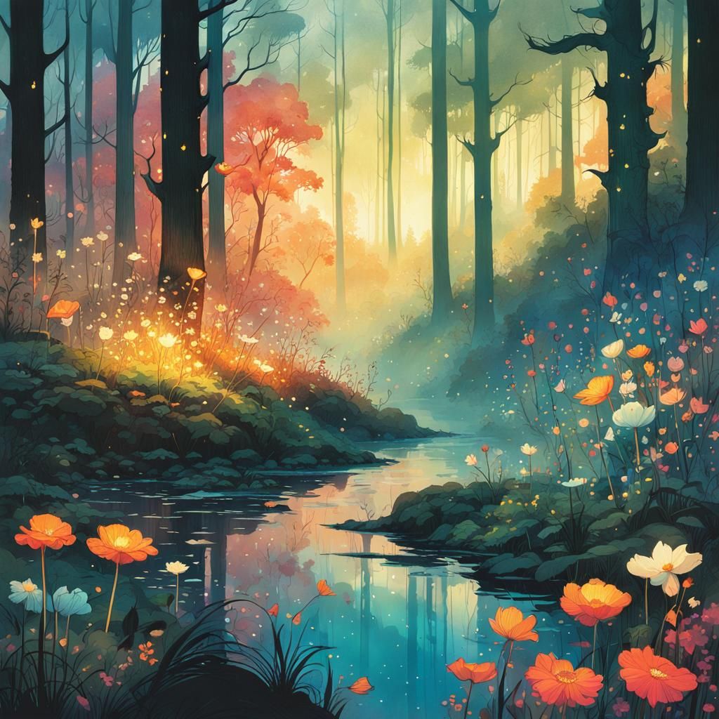 Enchanted Solarpunk Forest with Fairy Flowers