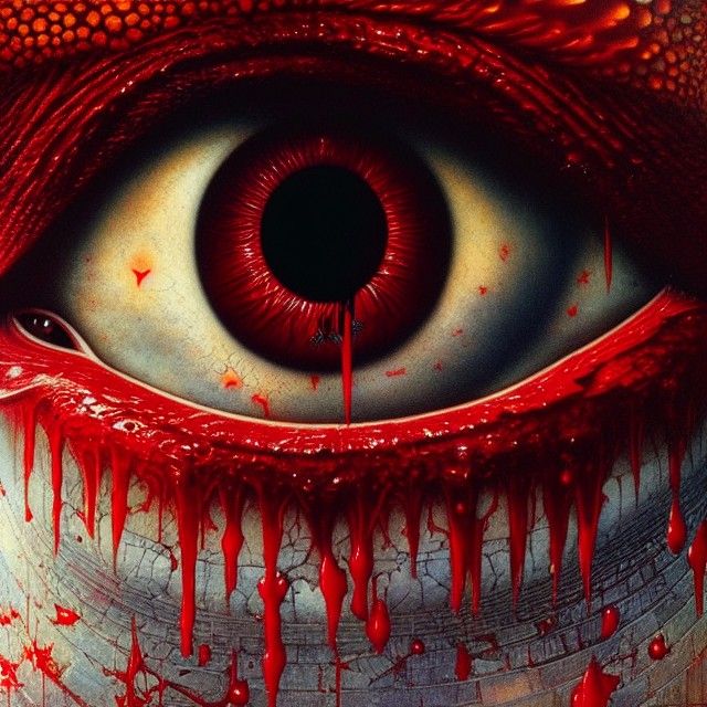 Hyperrealistic Eye Crying Tears of Blood