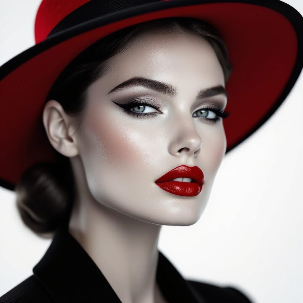 Dramatic Monochrome Portrait with Red Accents