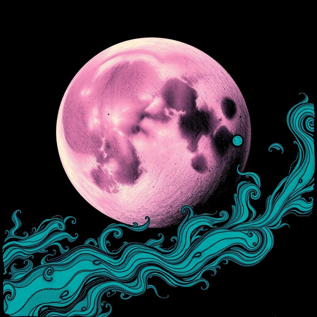 Dreamy Moon in Vibrant Alcohol Line Art