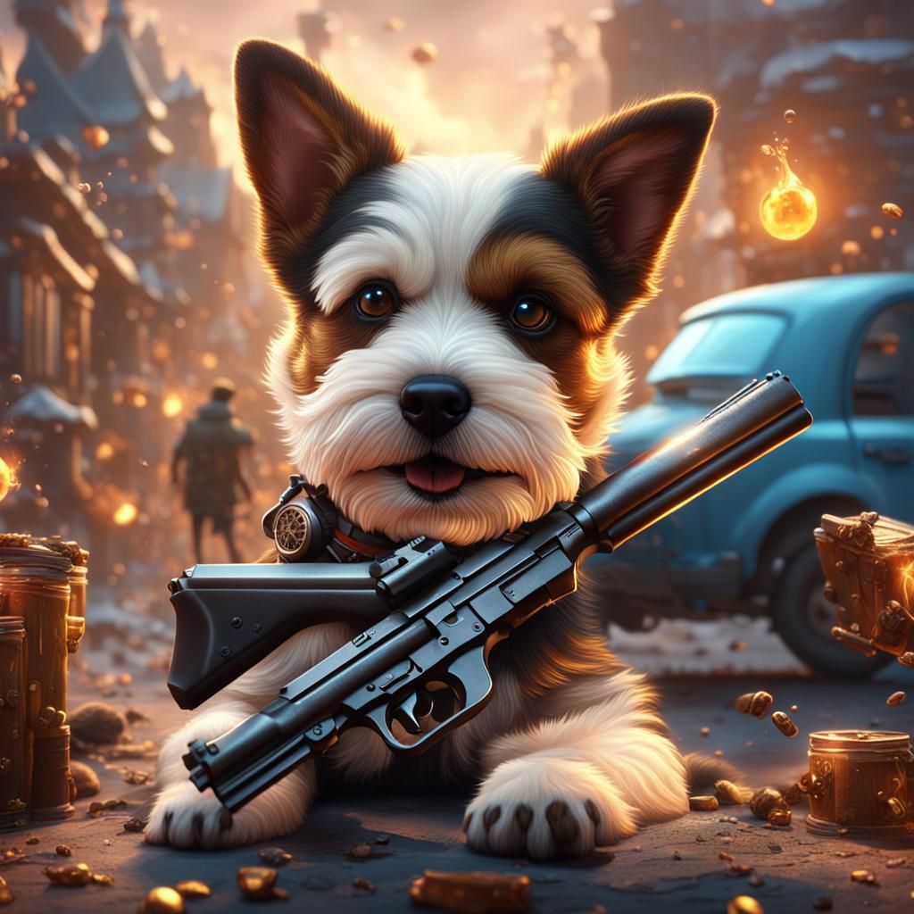 Dog Shot at by Pistol in Detailed Matte Painting
