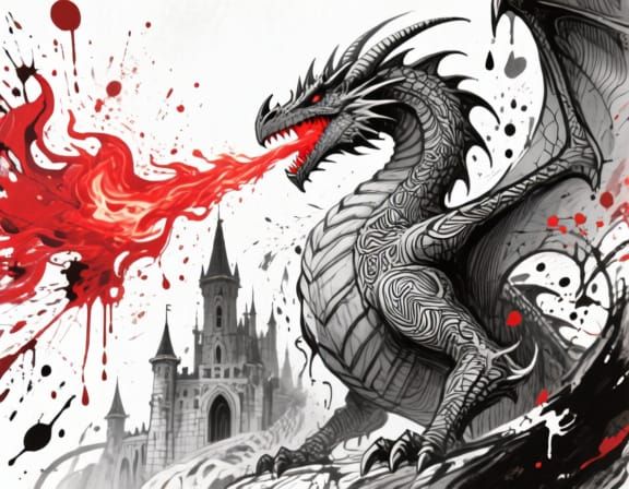 Dragon's Fiery Breath: Abstract Mixed-Media Illustration