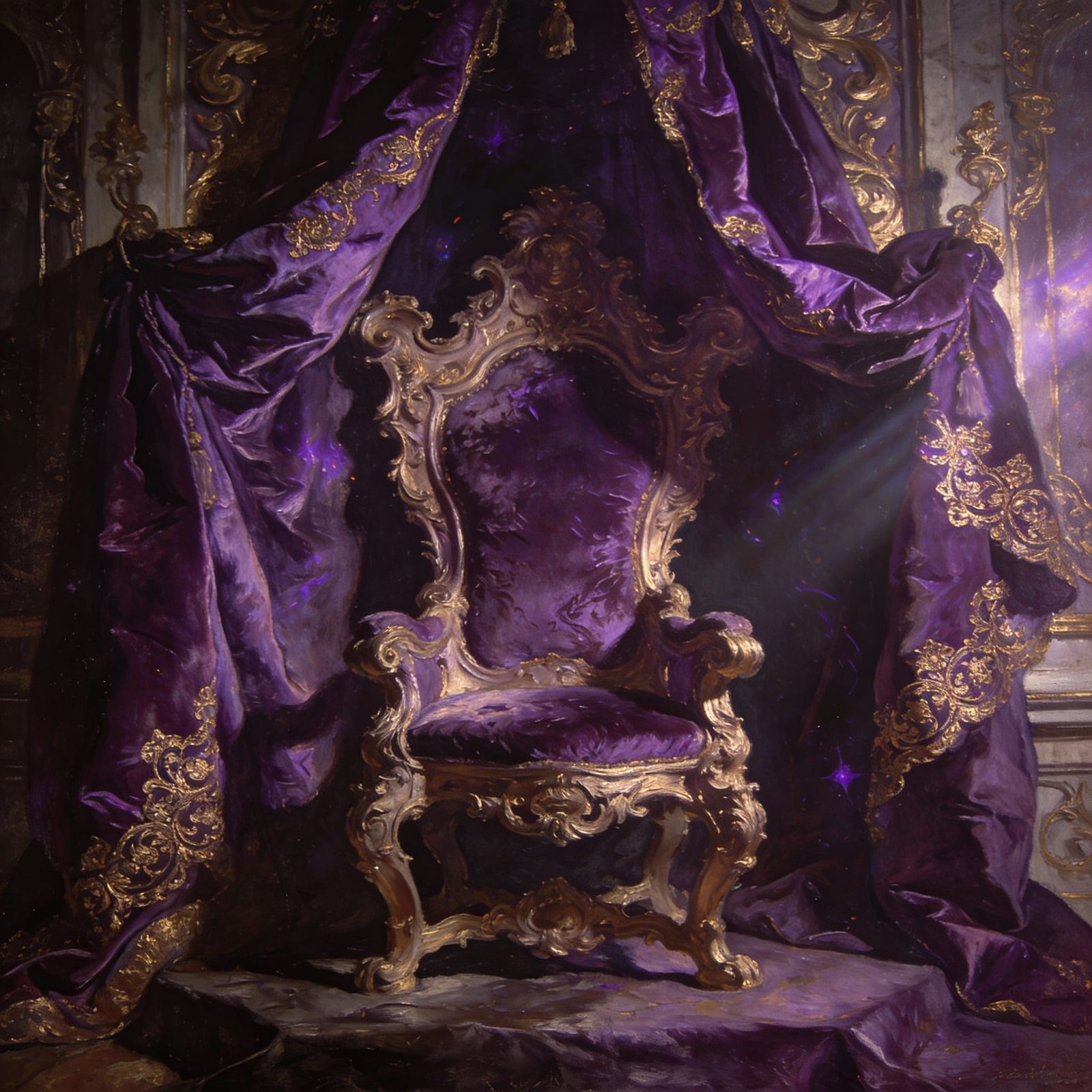 Opulent Baroque Throne Room in Dramatic Violet Light