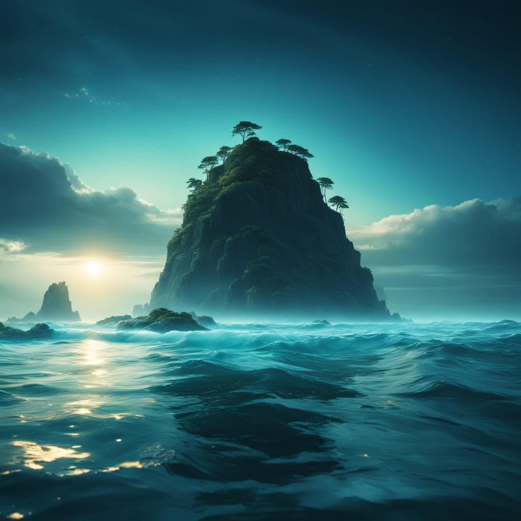 A Serene Ocean Scene in Hyper-Realistic Digital Art