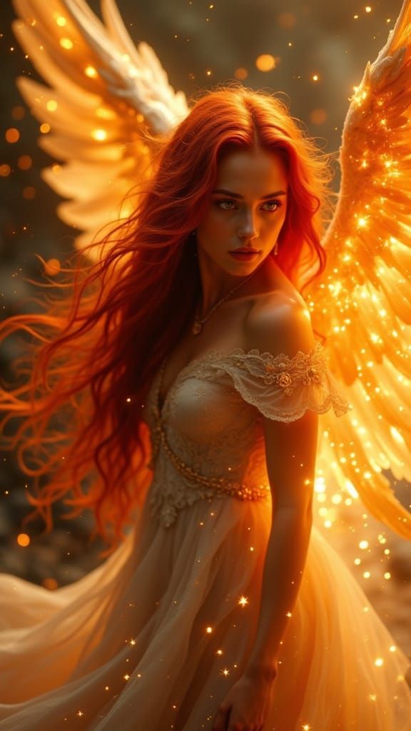 Angelic Woman in Celestial Light, Molten Gold Hair