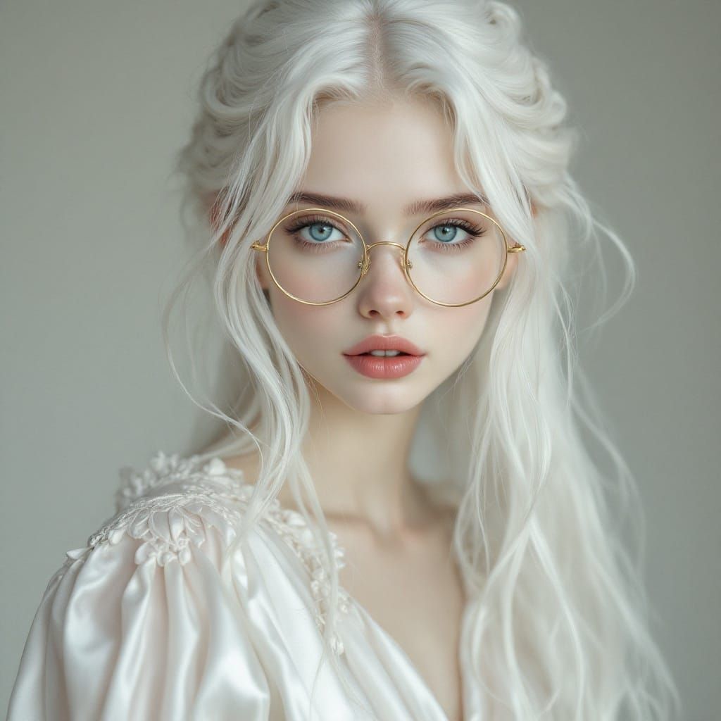 Ethereal Albino Beauty in White Silk