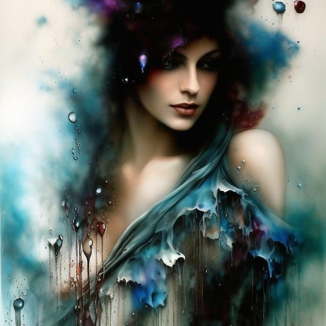 Dreamy Black Rose with Light Particles and Fractals