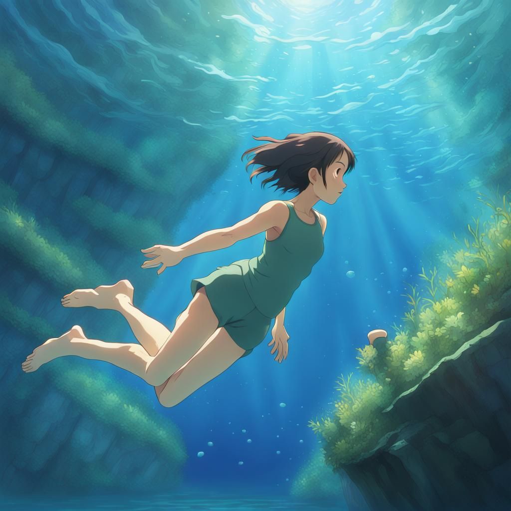 Girl Swimming Underwater: Anime Key Visual