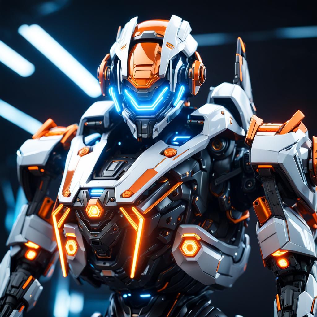 Futuristic White Mech with Plasma Cannons