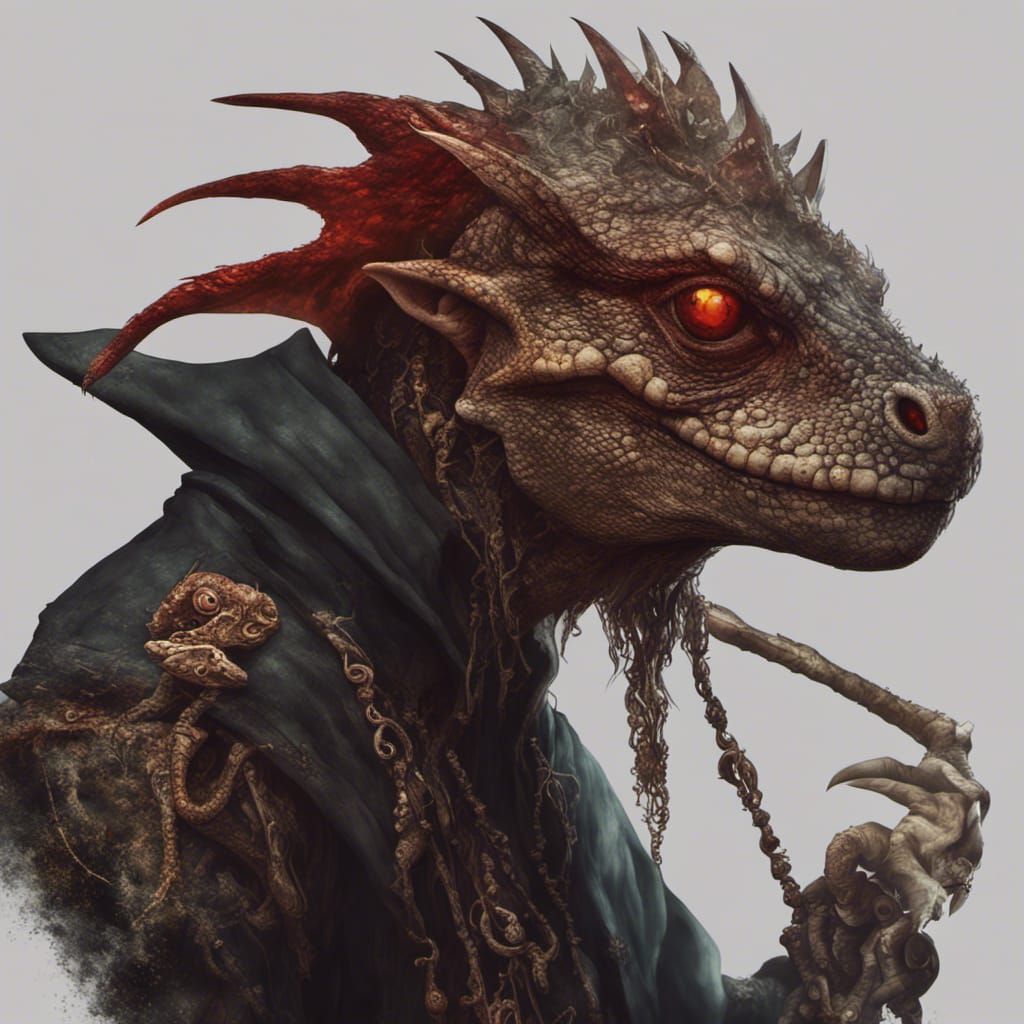 Red-Scaled Lizard Pirate Rogue in Detailed Matte Painting