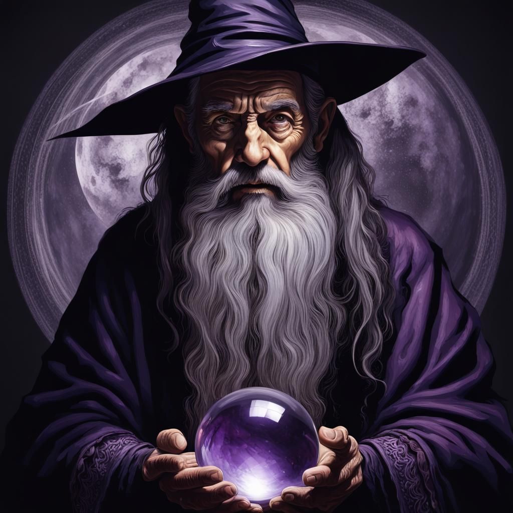 Wizard Scrying in Dark Fantasy Style