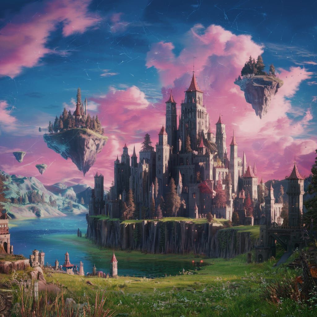 Fantasy City Concept Art: Cliffside Towers and Floating Isla...