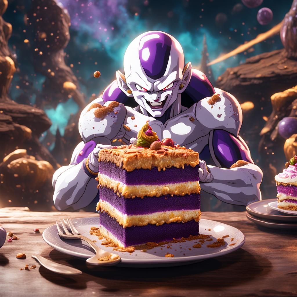 Frieza Eating Cake: Detailed Matte Painting