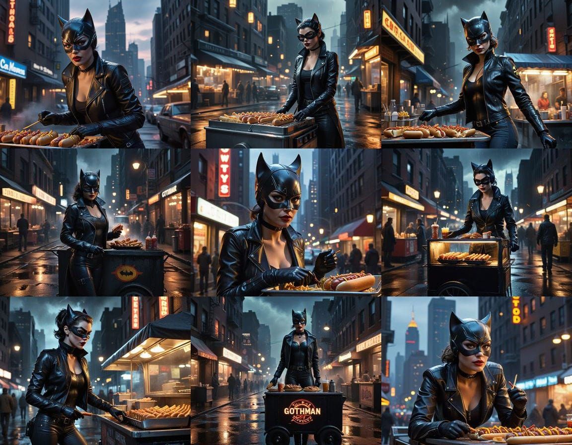 Catwoman Sells Hot Dogs in Gotham City