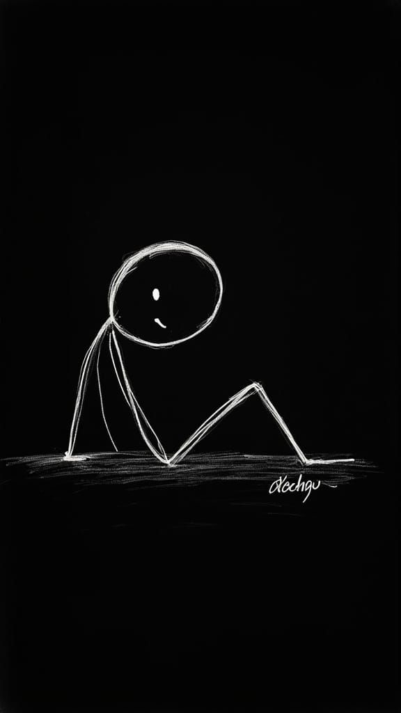 Expressive Stick Figure Portrait in Monochrome Style