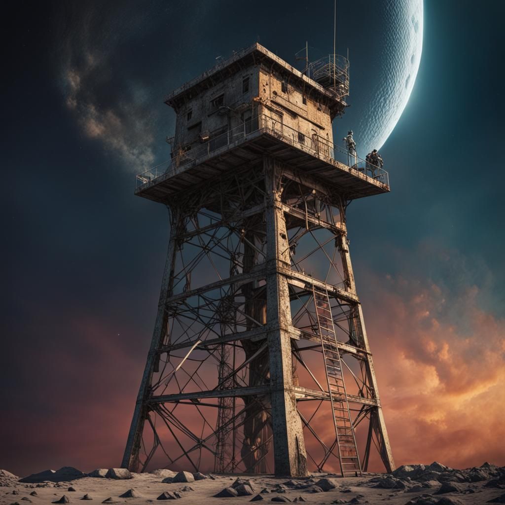 Hyperrealistic Watch Tower on the Moon in 8k
