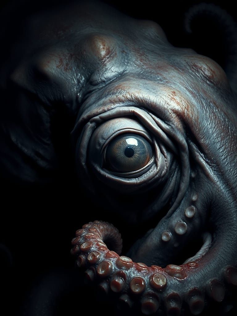 Dramatic Octopus Eye in Dark Art Style