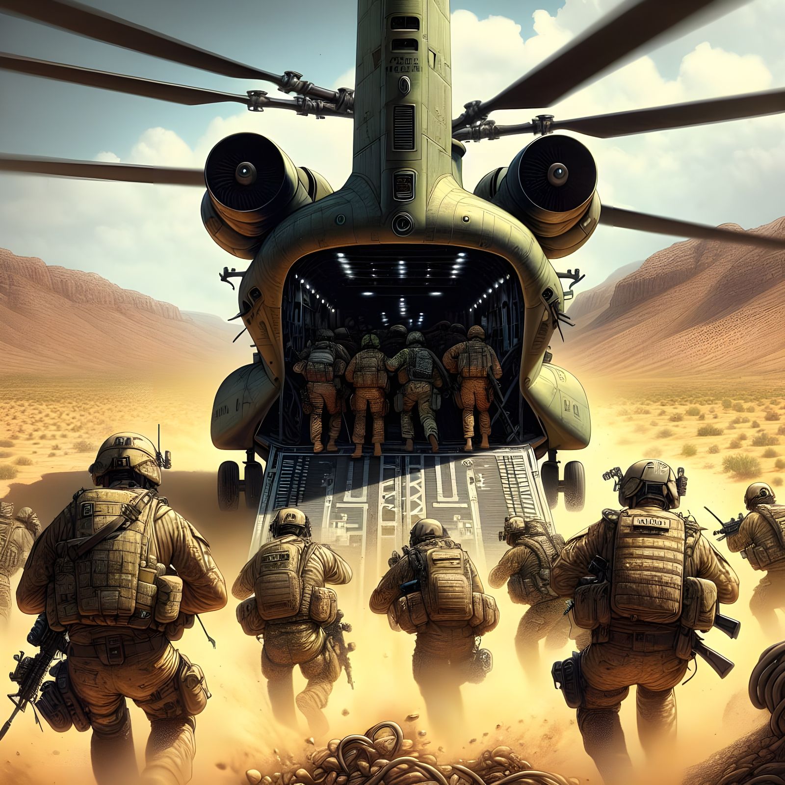 Chinook Helicopter Unleashes Combat Troops in Desert Battle