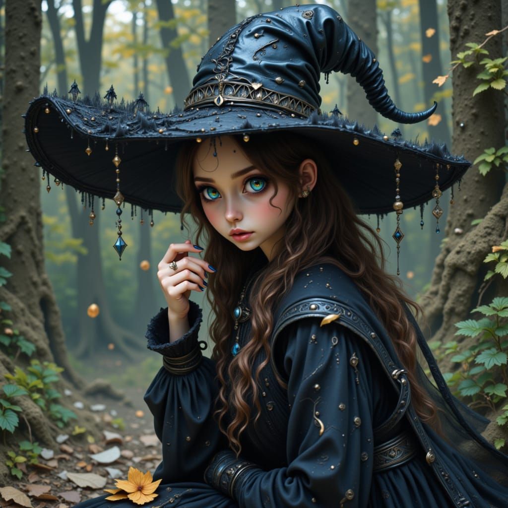 Glass Art Witch in Enchanting Forest