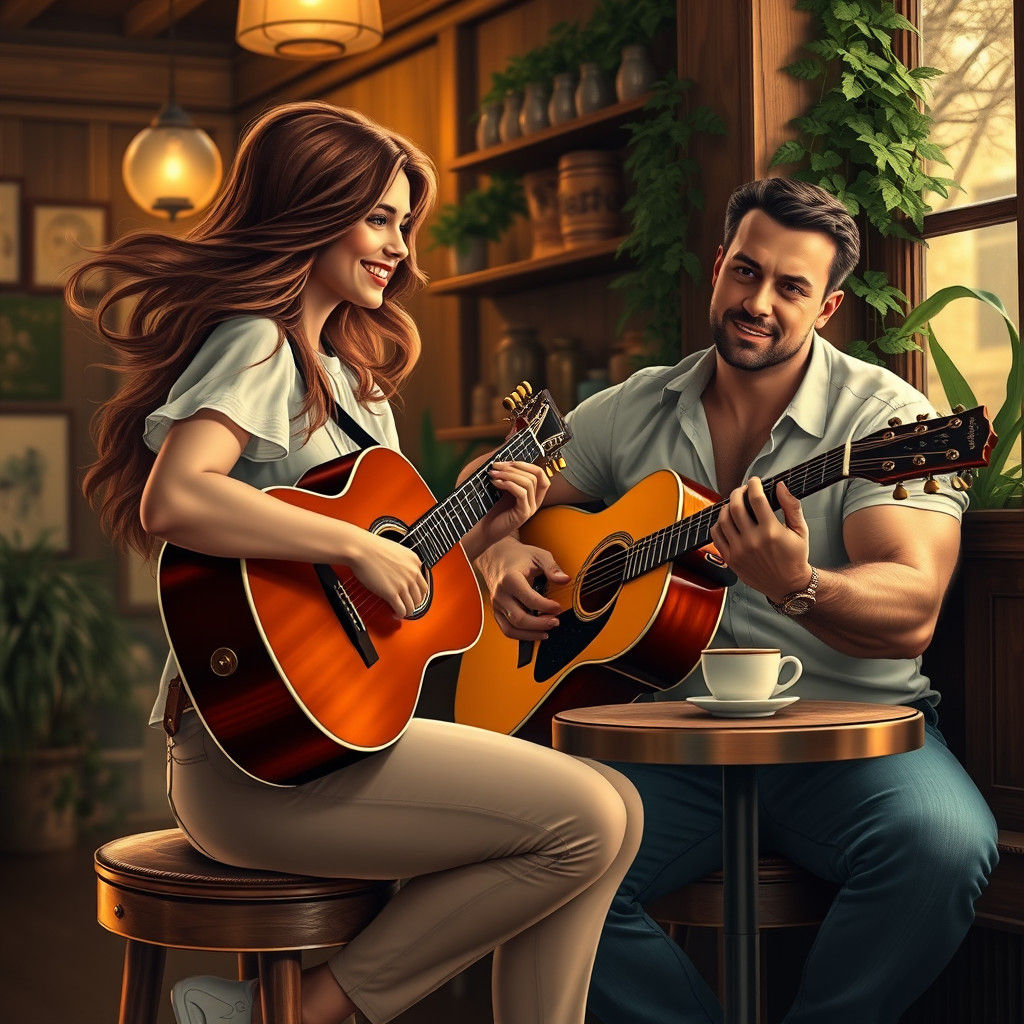 Romantic Cafe Serenade in Impressionist Style