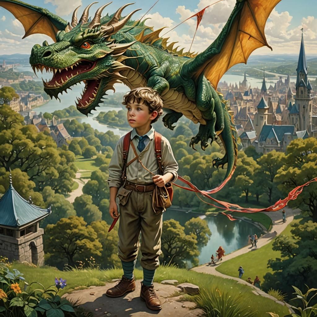 Dragon Kite in Park: Hyperrealistic Whimsical Art