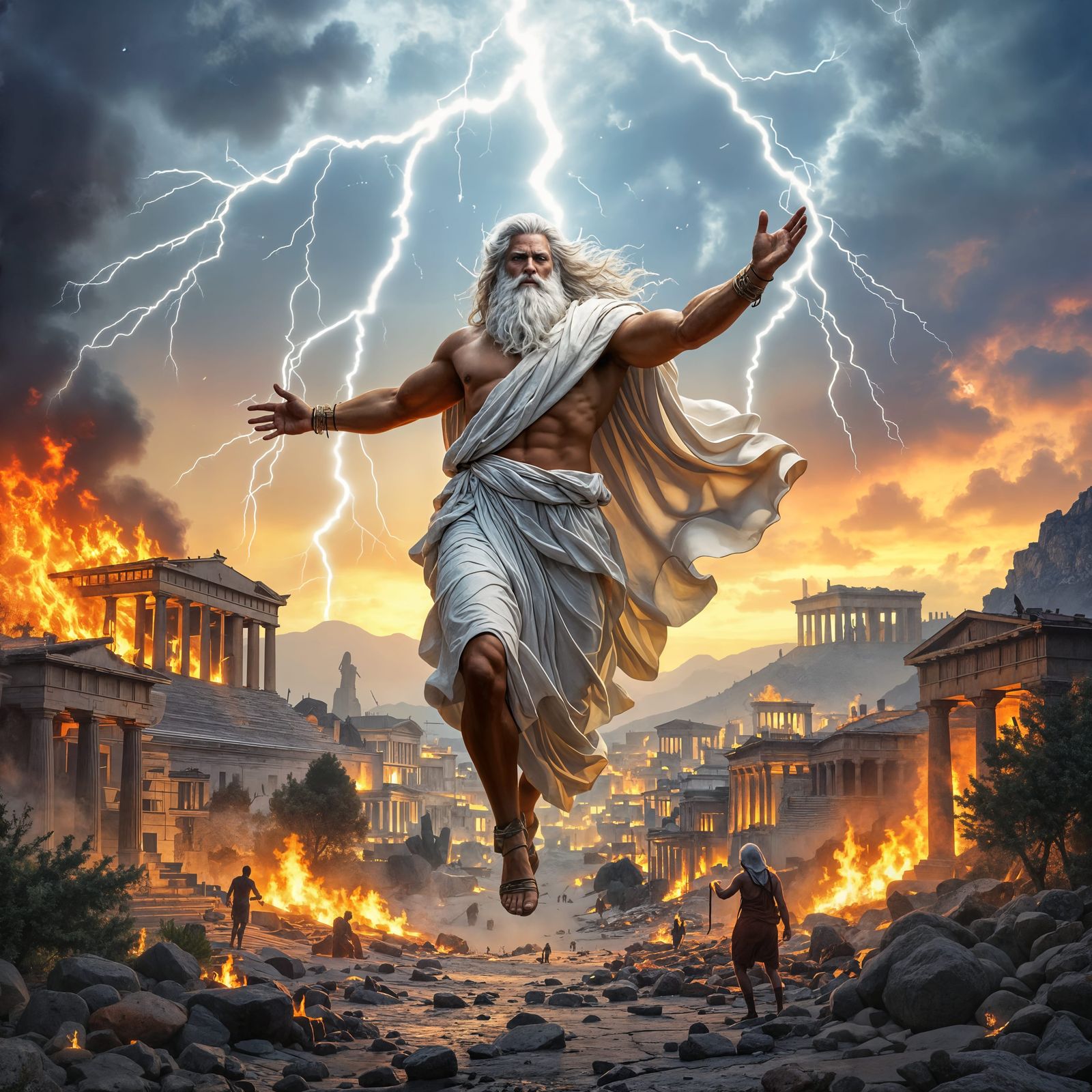 Wrath of Zeus: Lightning Strikes Burning City