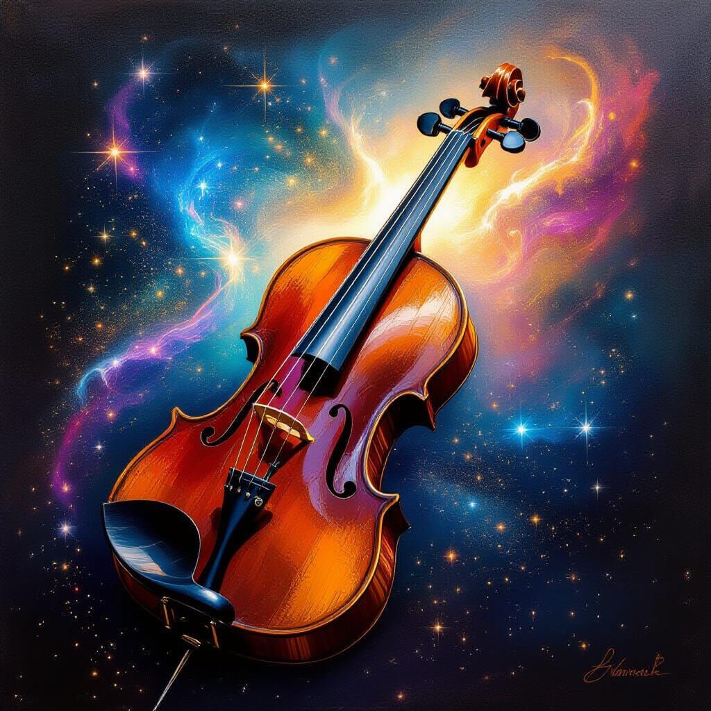 Cosmic Violin with Nebula Inside, Ethereal Glow