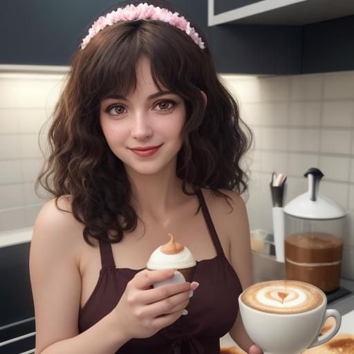 Smiling Woman Enjoying Italian Breakfast: Hyperrealistic Art