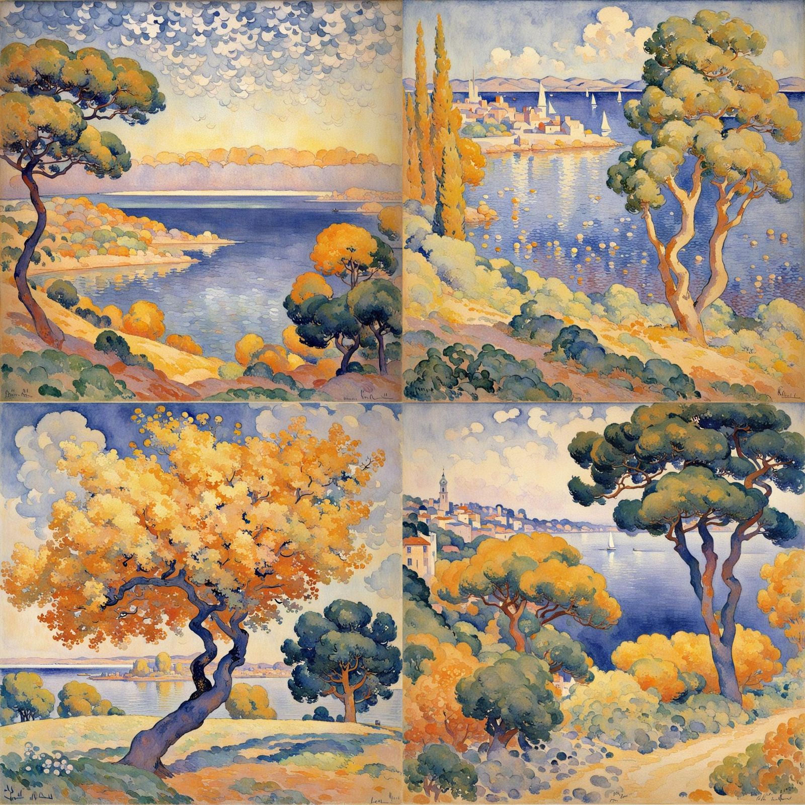 Idyllic Pointillist Landscape Painting