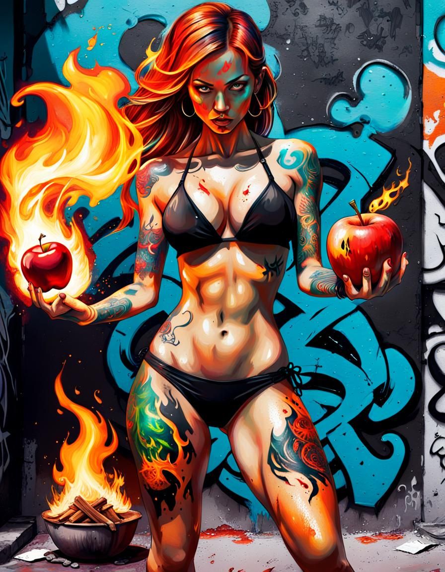 Bikini Graffiti Girl Extinguishes Fire with Tattoo