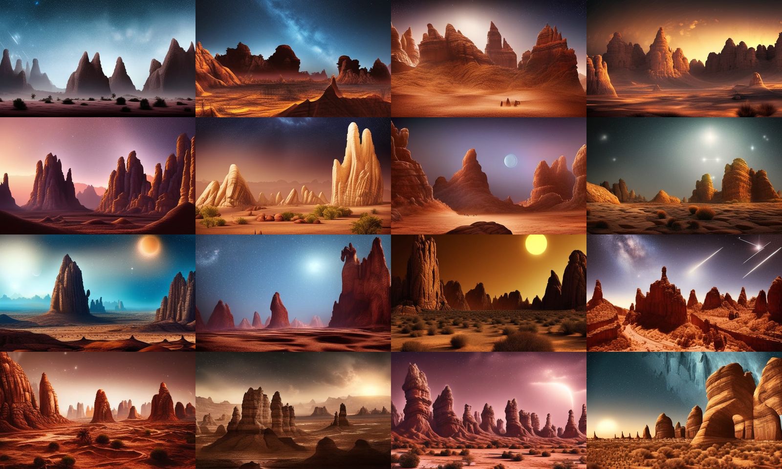 Desert Rock Formations Under Night Sky: Digital Matte Painti...