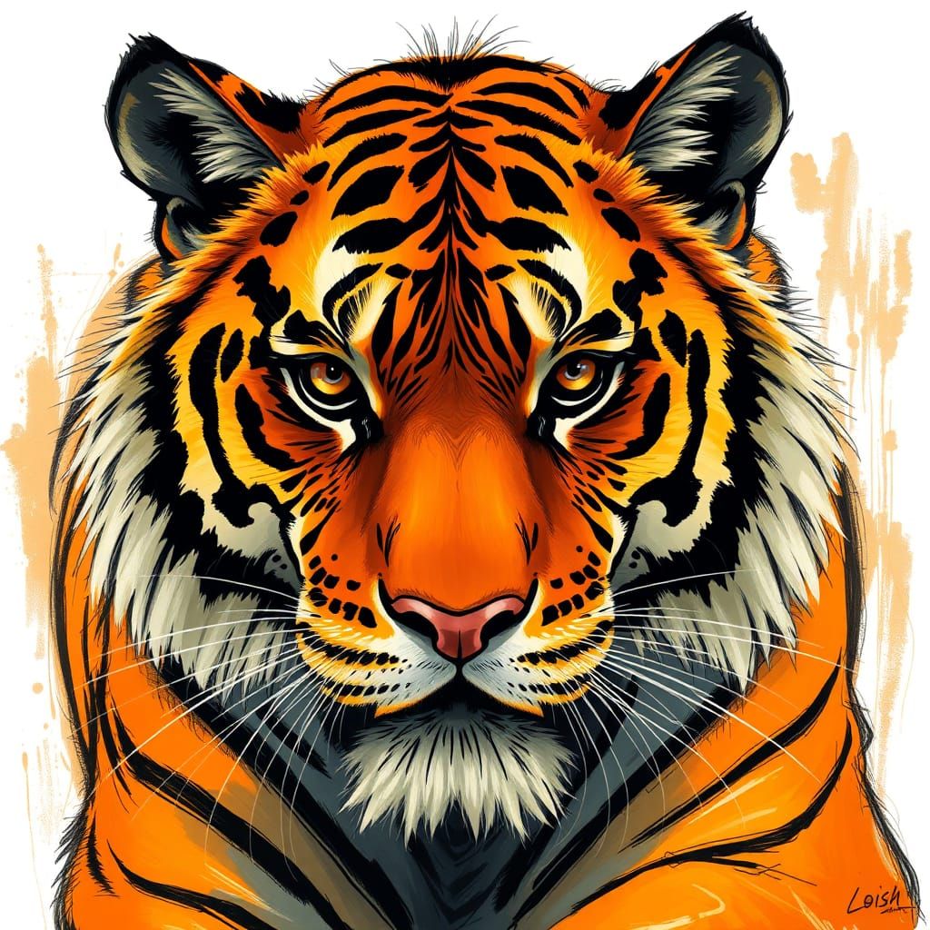Vibrant Tiger Art Nouveau Style Digital Art