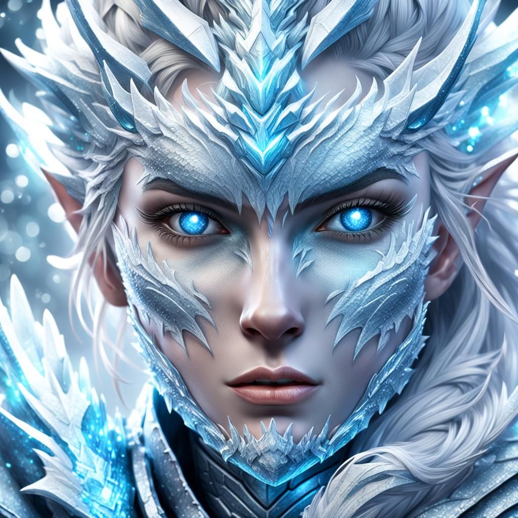 Icy Dragon Girl Portrait in Art Nouveau Style