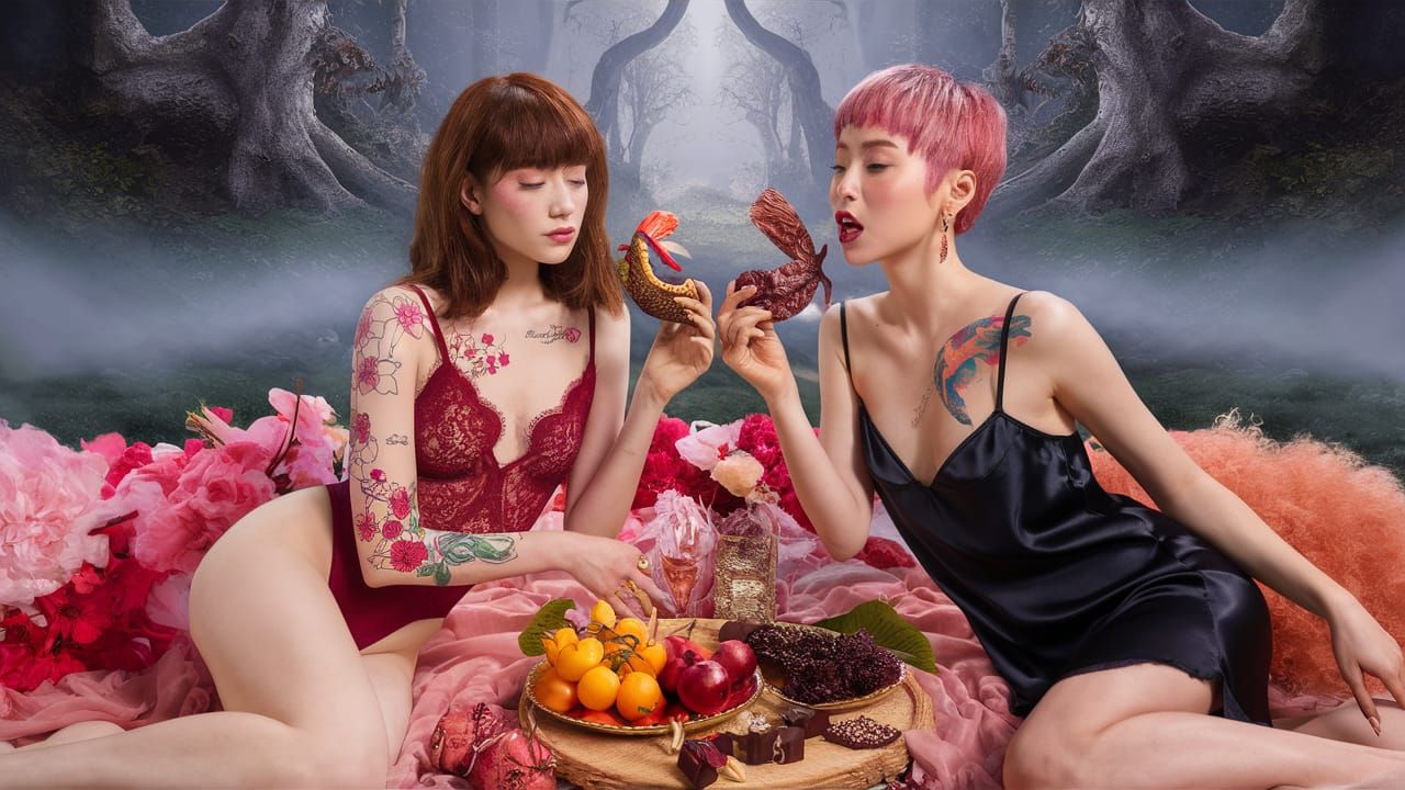 Dreamy Double Exposure: Asian Models in Fantasy Forest