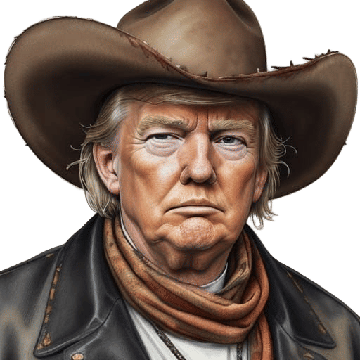 Vintage Watercolor Portrait of Trump in Cowboy Hat