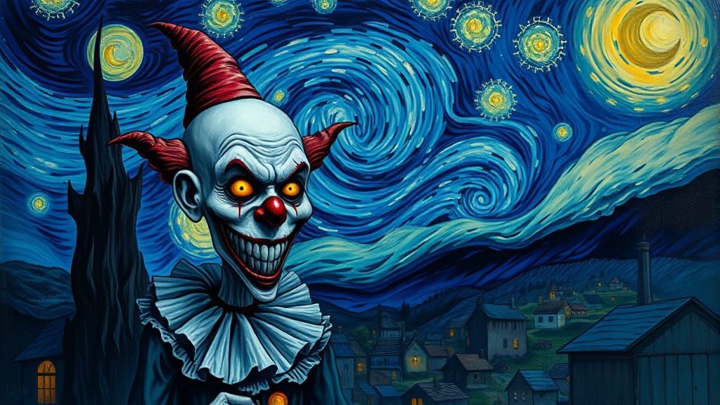 Demonic Clown In My Version Of Van Gogh's Starry Night