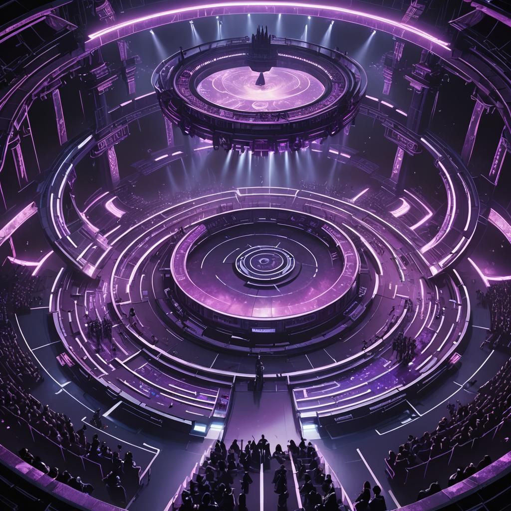 Futuristic Concert Stage with Purple Glow Sticks