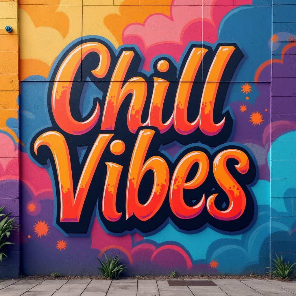 Vibrant Graffiti Wall in Street Style with Bold Letters and....