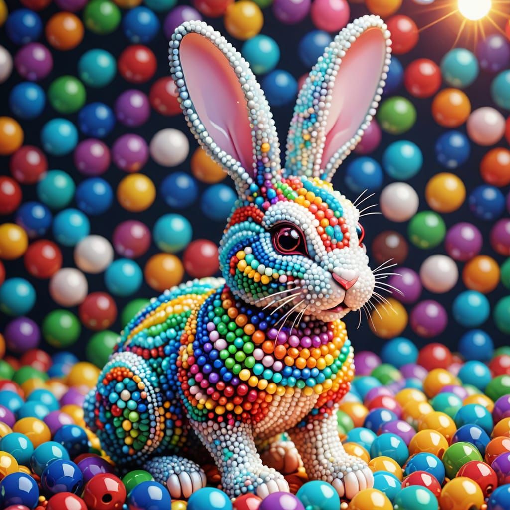 Colorful Beaded Rabbit in Pop Art Style