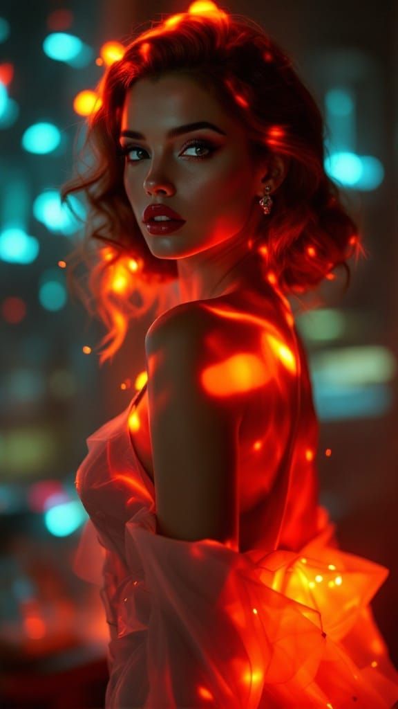 Glowing Pin-Up Goddess Shines in Neon Hues