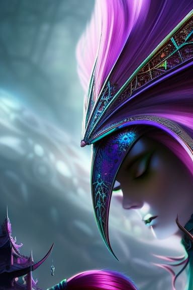 Cyberpunk Fairy with Neon Highlights: Digital Painting